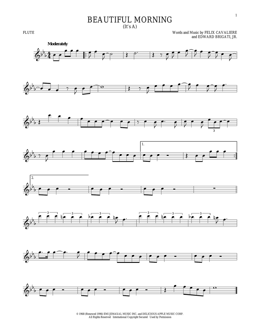 (It's A) Beautiful Morning Flute Solo scores gallery preview page 1