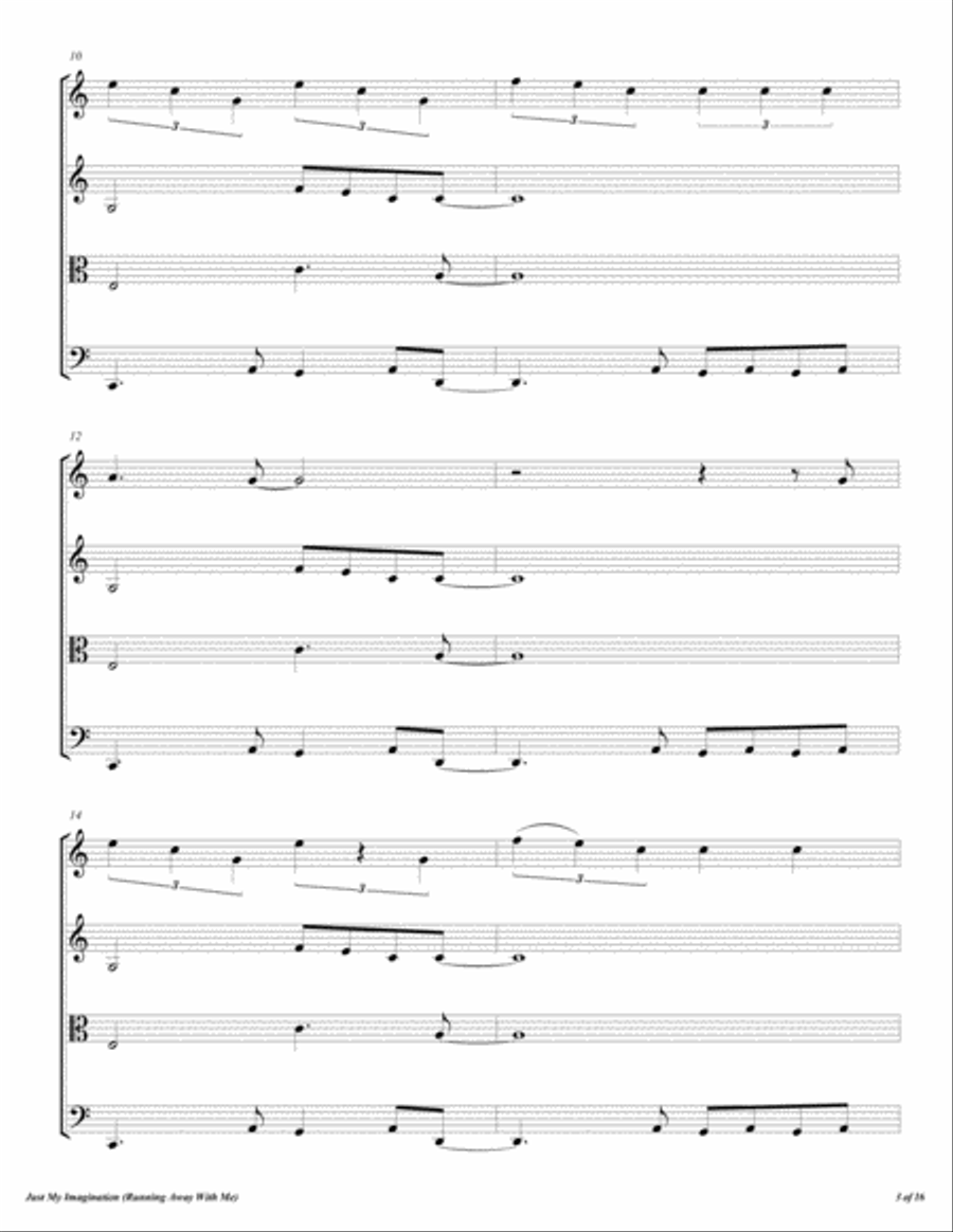 Just My Imagination (running Away With Me) String Quartet scores gallery preview page 4
