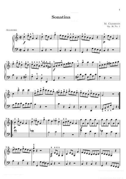 Clementi-Sonatina Op 36 No 1 ( Original Complete Full Version) Piano Solo image number null