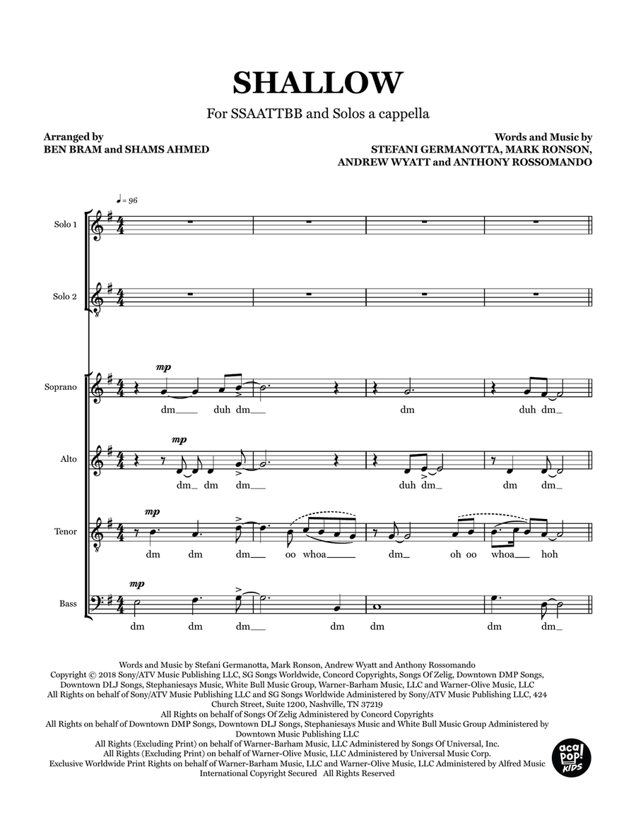 Shallow (from A Star Is Born) Choir scores gallery preview page 1