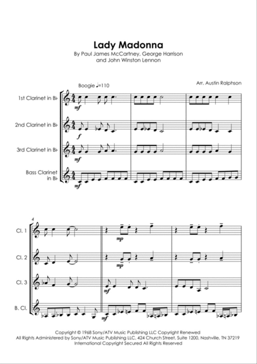 Lady Madonna Clarinet Quartet scores gallery preview page 5