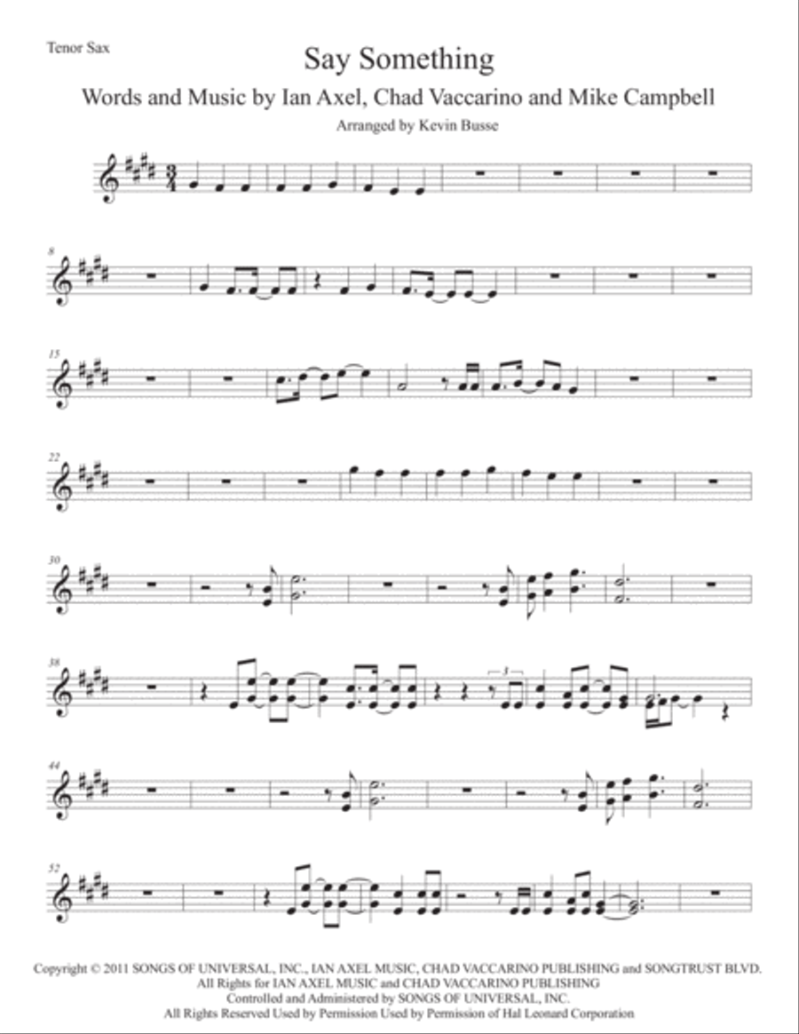 Say Something Tenor Saxophone scores gallery preview page 1
