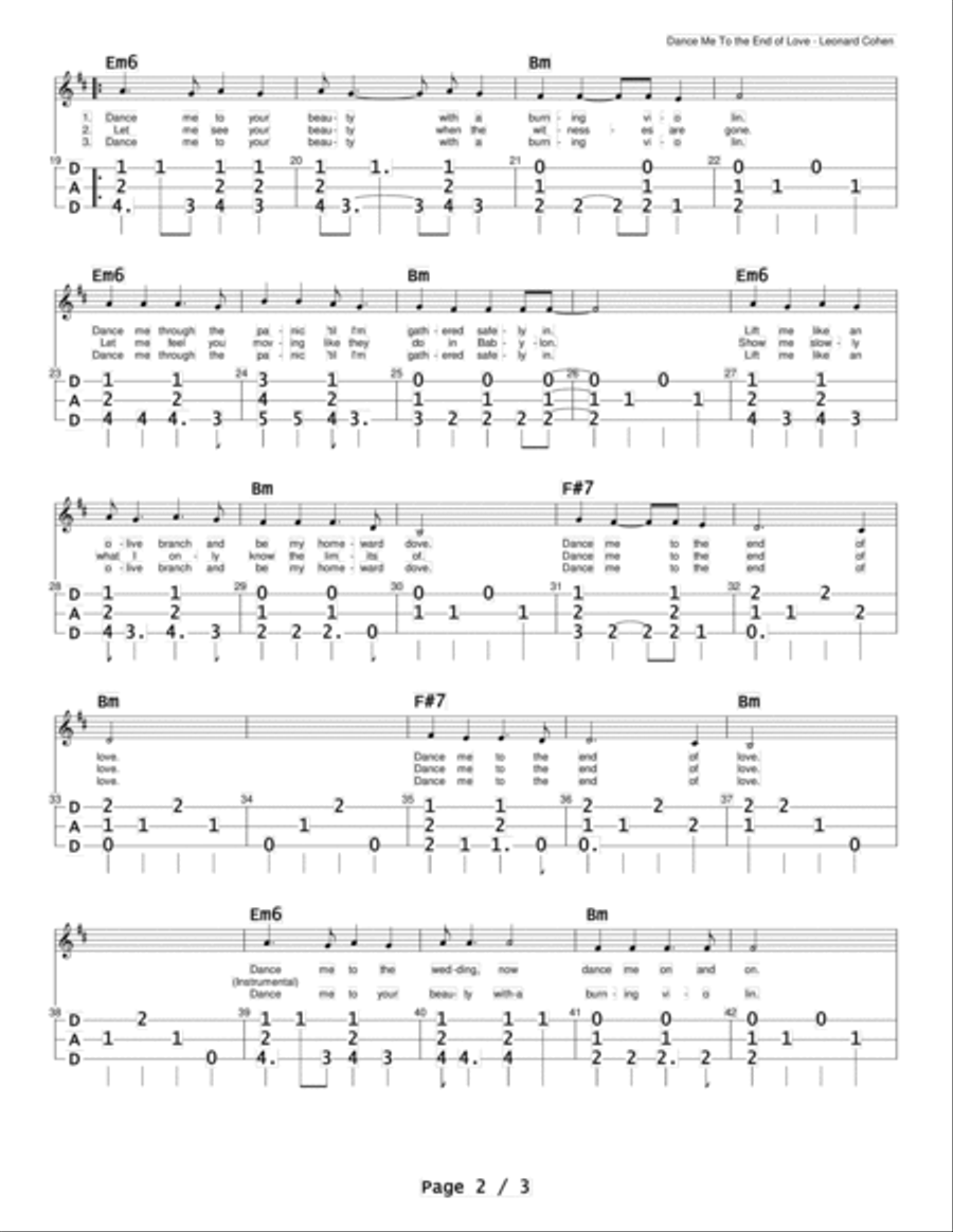 Dance Me To The End Of Love Dulcimer scores gallery preview page 2