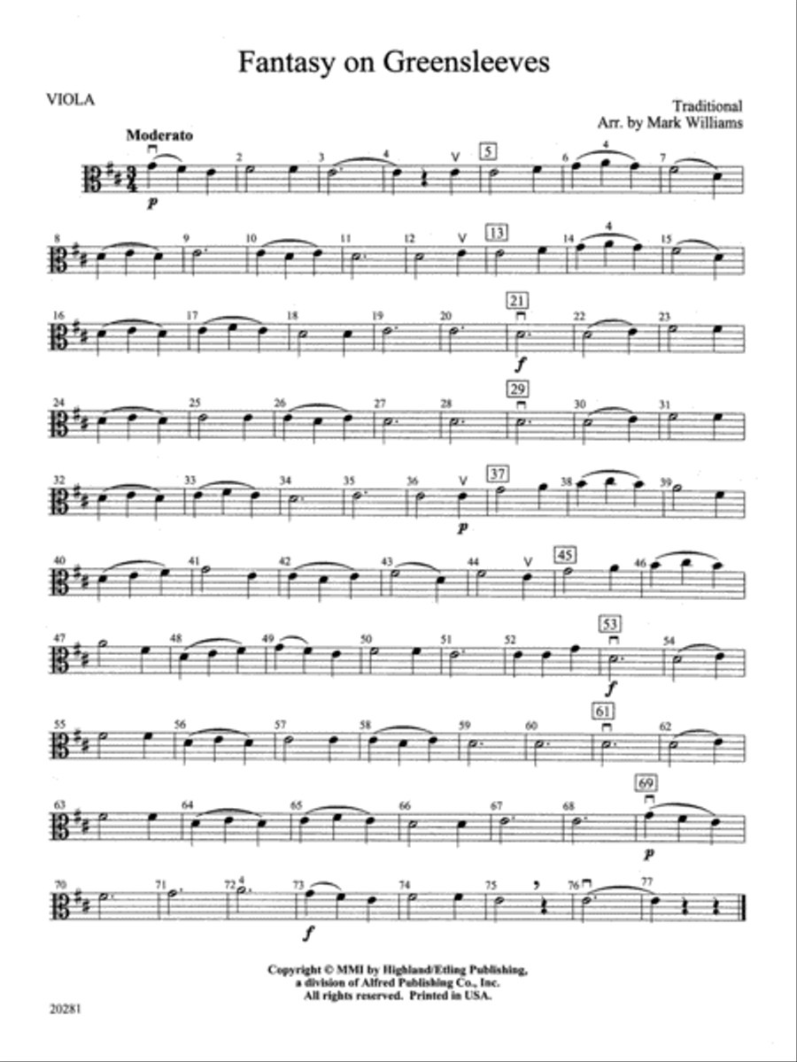 Fantasy on Greensleeves: Viola String Orchestra scores gallery preview page 1