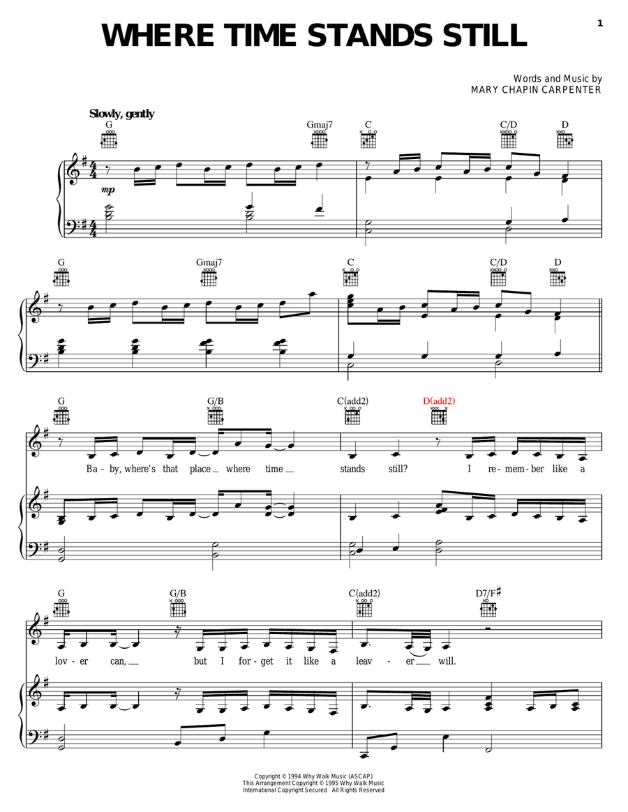 Where Time Stands Still Piano, Vocal, Guitar scores gallery preview page 1