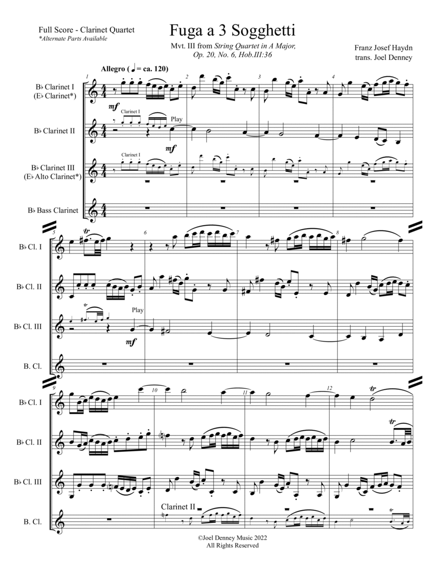 Clarinet Quartet: Haydn arr. Denney, "Fugue on 3 Subjects" image number null