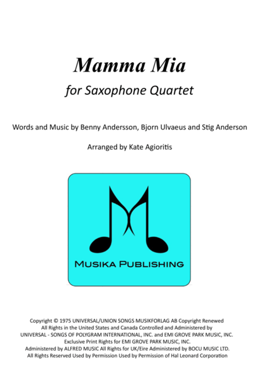 Mamma Mia Saxophone Quartet scores gallery preview page 1