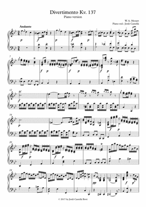 Divertimento Kv.137, Piano version