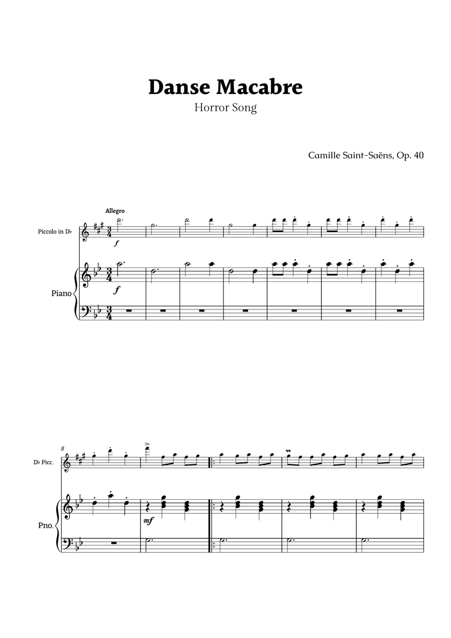 Danse Macabre by Saint-Saëns for D♭ Piccolo and Piano