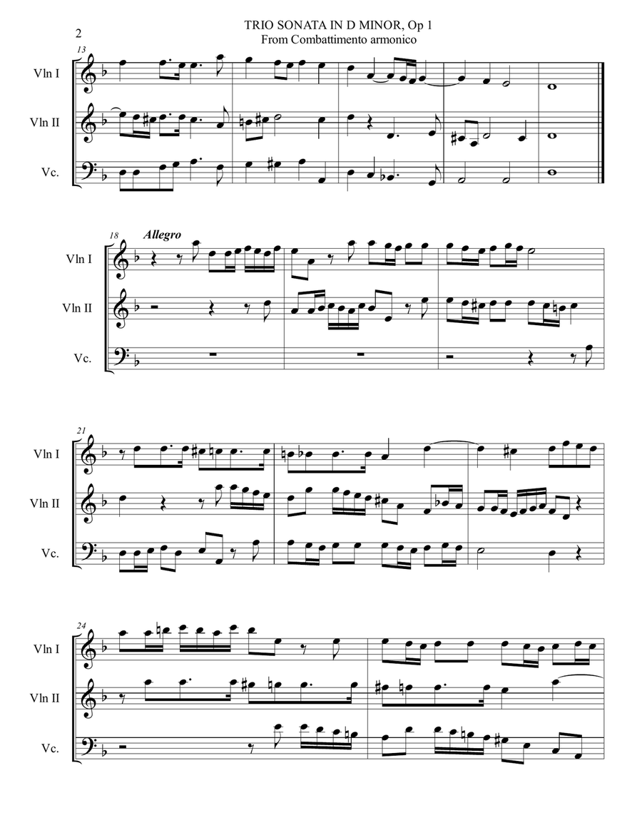 Albinoni -TRIO SONATA No. 1 in D minor op. 1 (From Combattimenti Armonici) String Trio scores gallery preview page 2