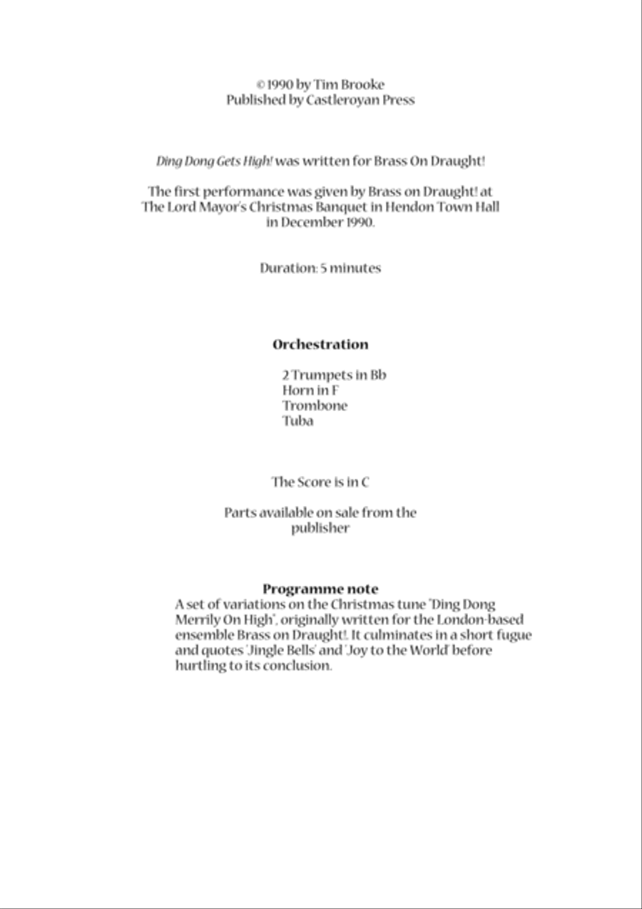 Ding Dong Gets High! - brass quintet (score)