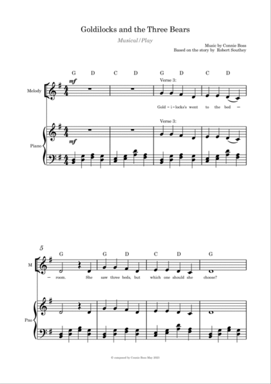 Goldilocks and the Three Bears Musical/Play Piano, Vocal, Guitar scores gallery preview page 6