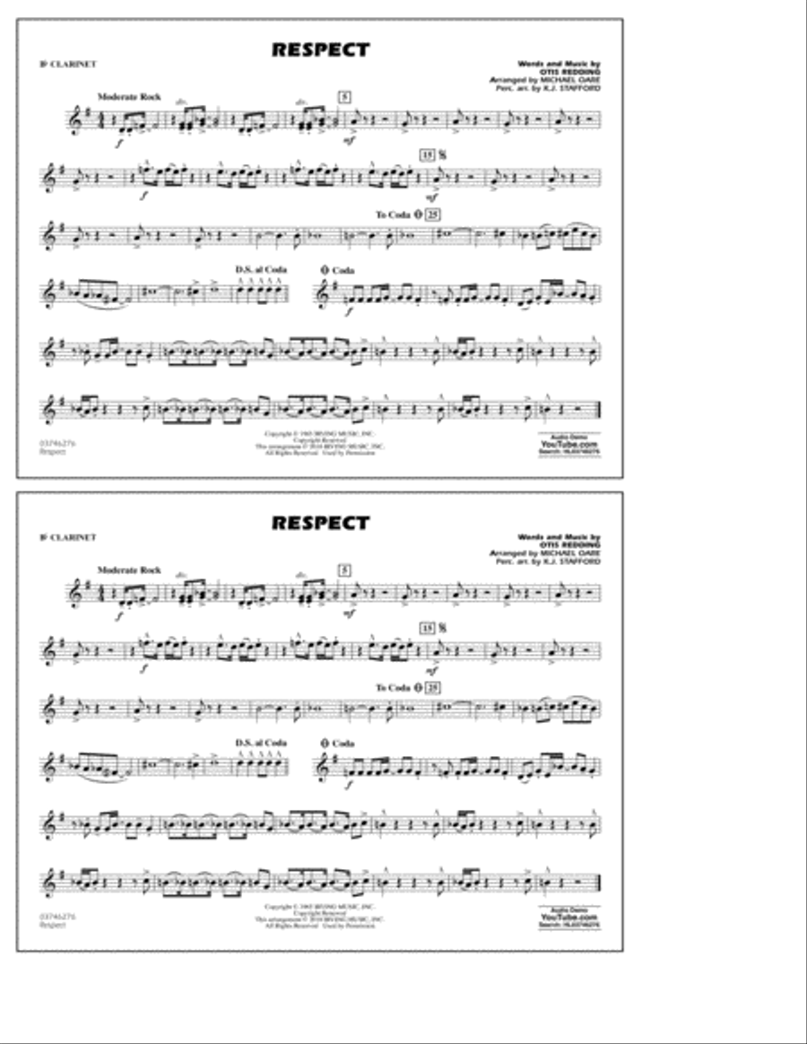Respect (arr. Michael Oare) - Bb Clarinet Marching Band scores gallery preview page 1