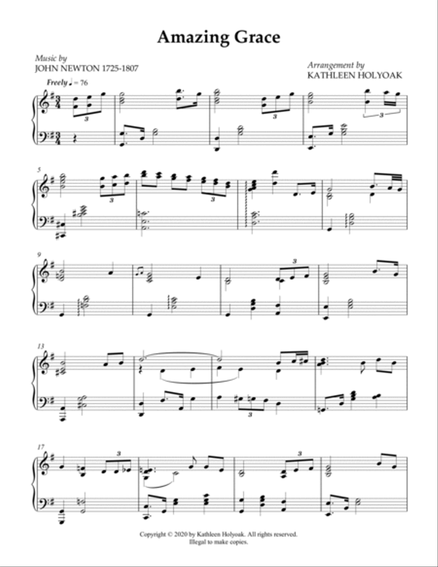 Amazing Grace - Piano Solo arrangement by Kathleen Holyoak Piano Solo scores gallery preview page 2