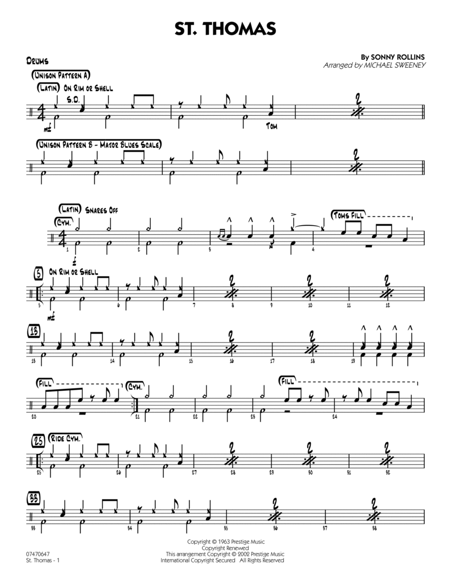 St. Thomas - Drums St. Thomas - Drums Jazz Ensemble scores gallery preview page 1