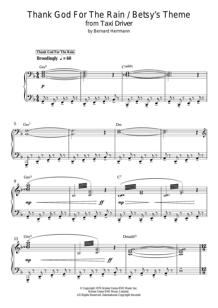 Thank God For The Rain / Betsy's Theme (from Taxi Driver) Piano Solo scores gallery preview page 1