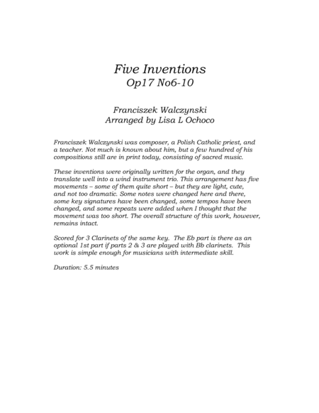 Five Inventions Op17 No6-10 for Clarinet Trio image number null