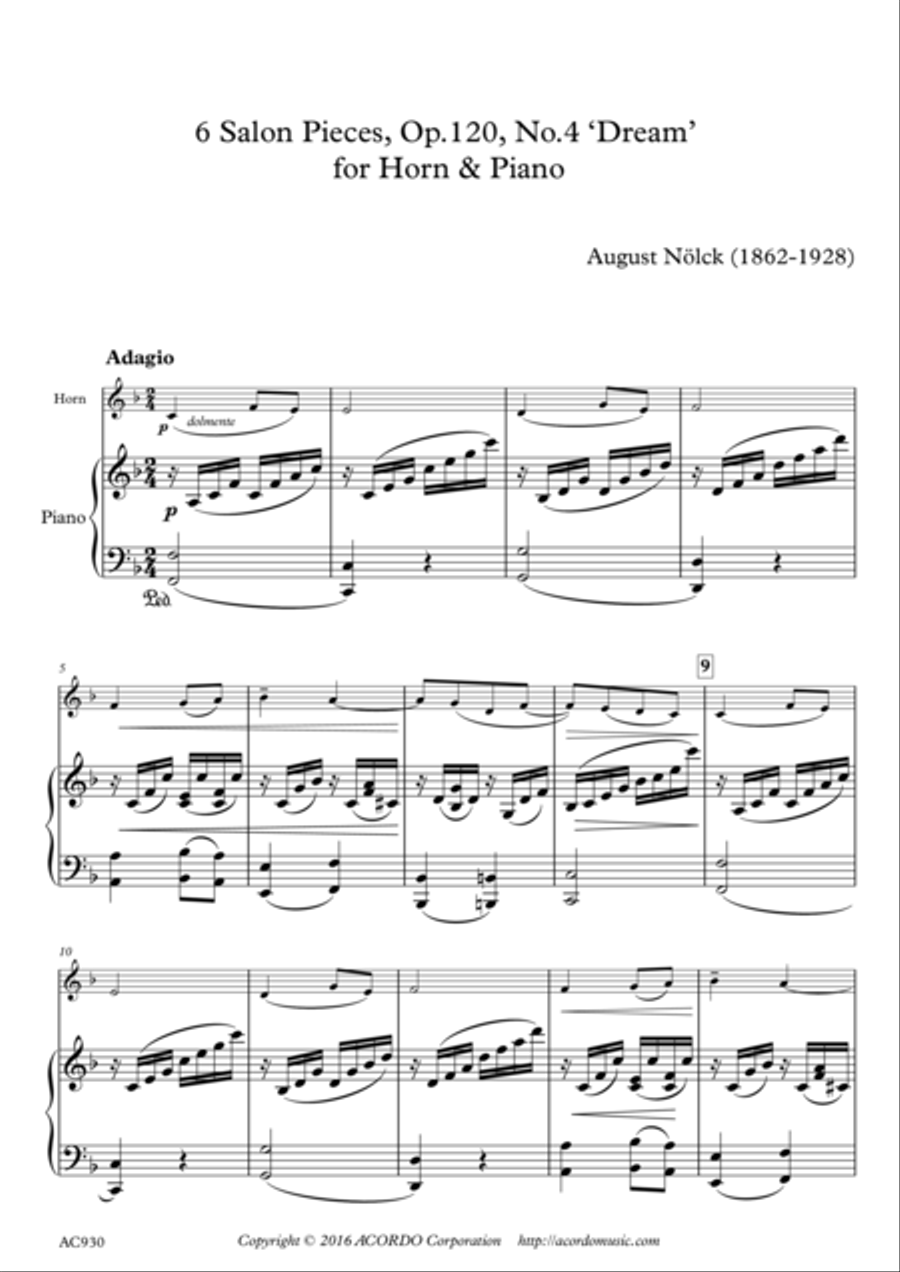 6 Salon Pieces, Op.120, No.4 ‘Dream’ for Horn & Piano Horn scores gallery preview page 1