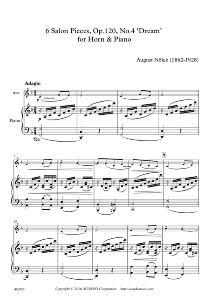 6 Salon Pieces, Op.120, No.4 ‘Dream’ for Horn & Piano image number null