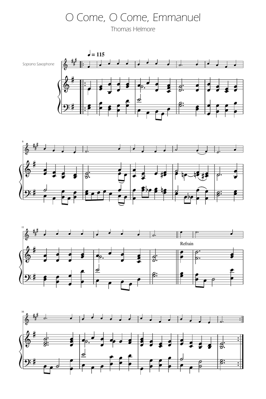 O Come, O Come, Emmanuel - Soprano Sax Solo w/ Piano Soprano Saxophone scores gallery preview page 1