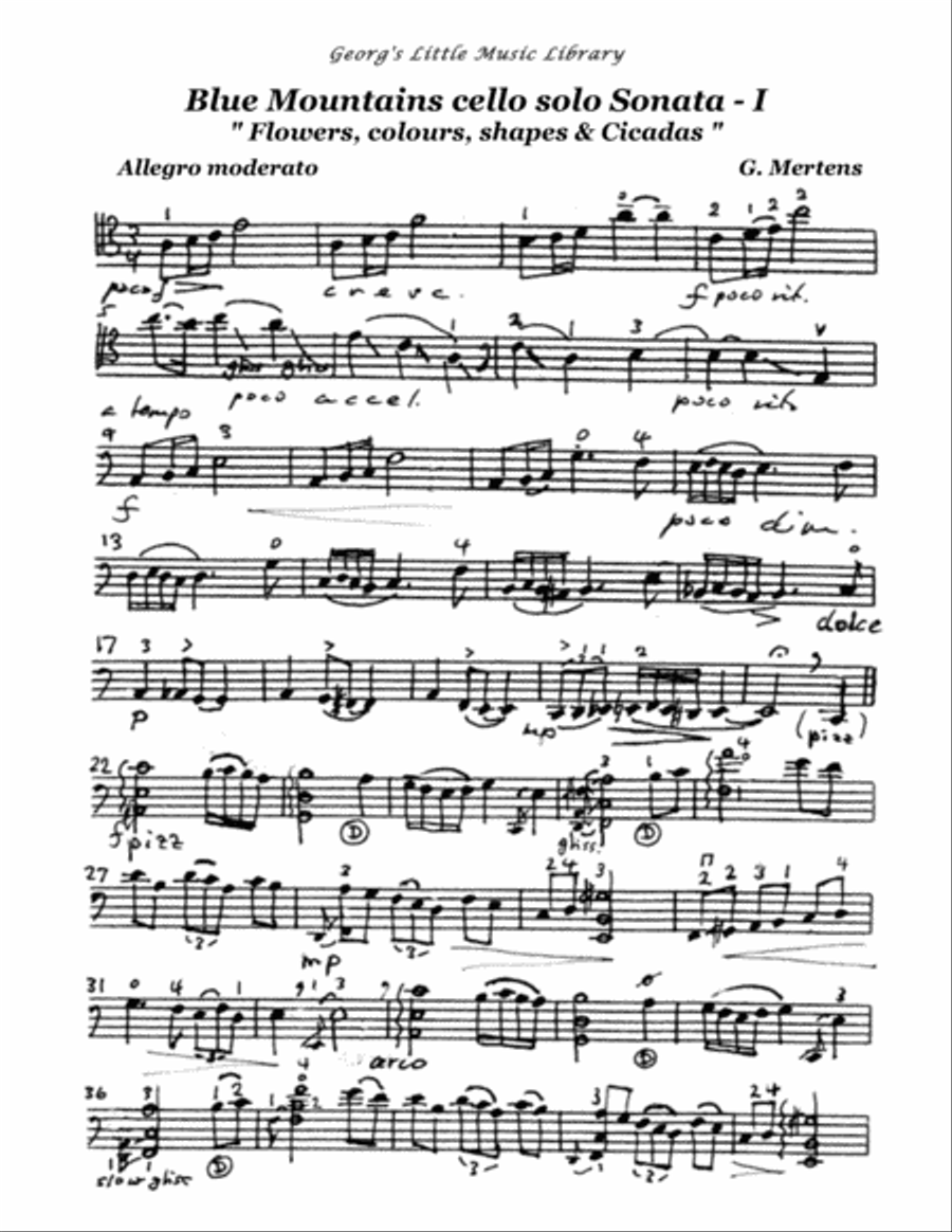 Blue Mountains cello solo (Rainforest) Sonata Cello Solo scores gallery preview page 4