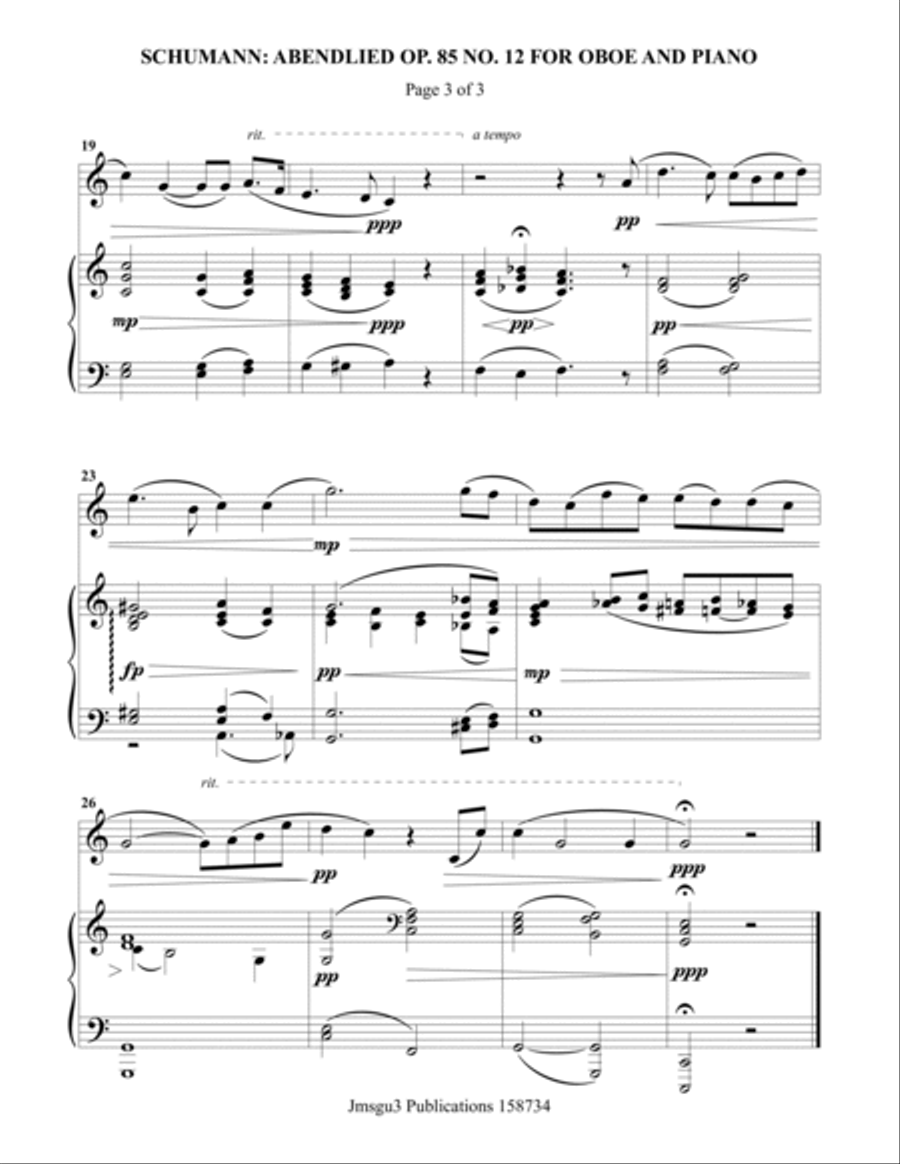 Schumann: Abendlied for Oboe & Piano Piano scores gallery preview page 3