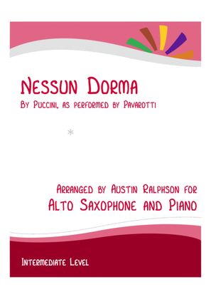 Book cover for Nessun Dorma - alto sax and piano with FREE BACKING TRACK to play along