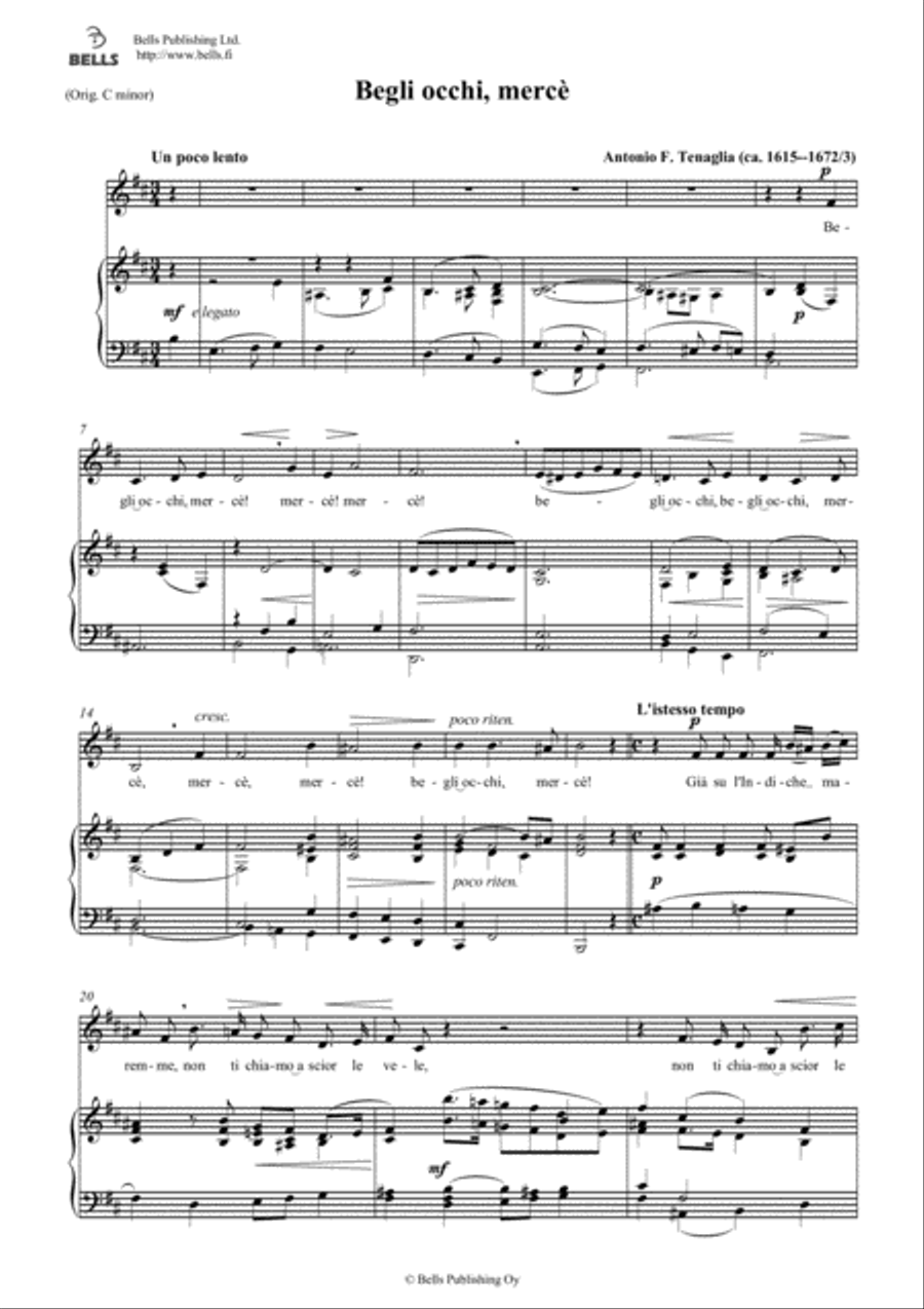 Begli occhi, merce (B-flat minor) Voice Solo scores gallery preview page 1