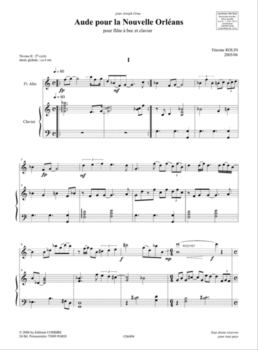 Aude pour la Nouvelle Orleans Recorder scores gallery preview page 2