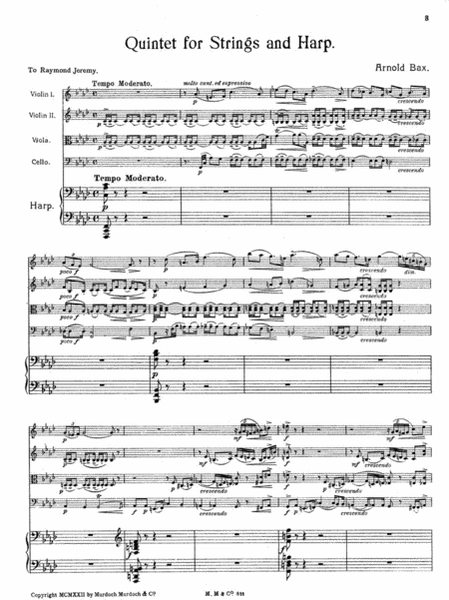 Quintet for strings and harp  Sheet Music