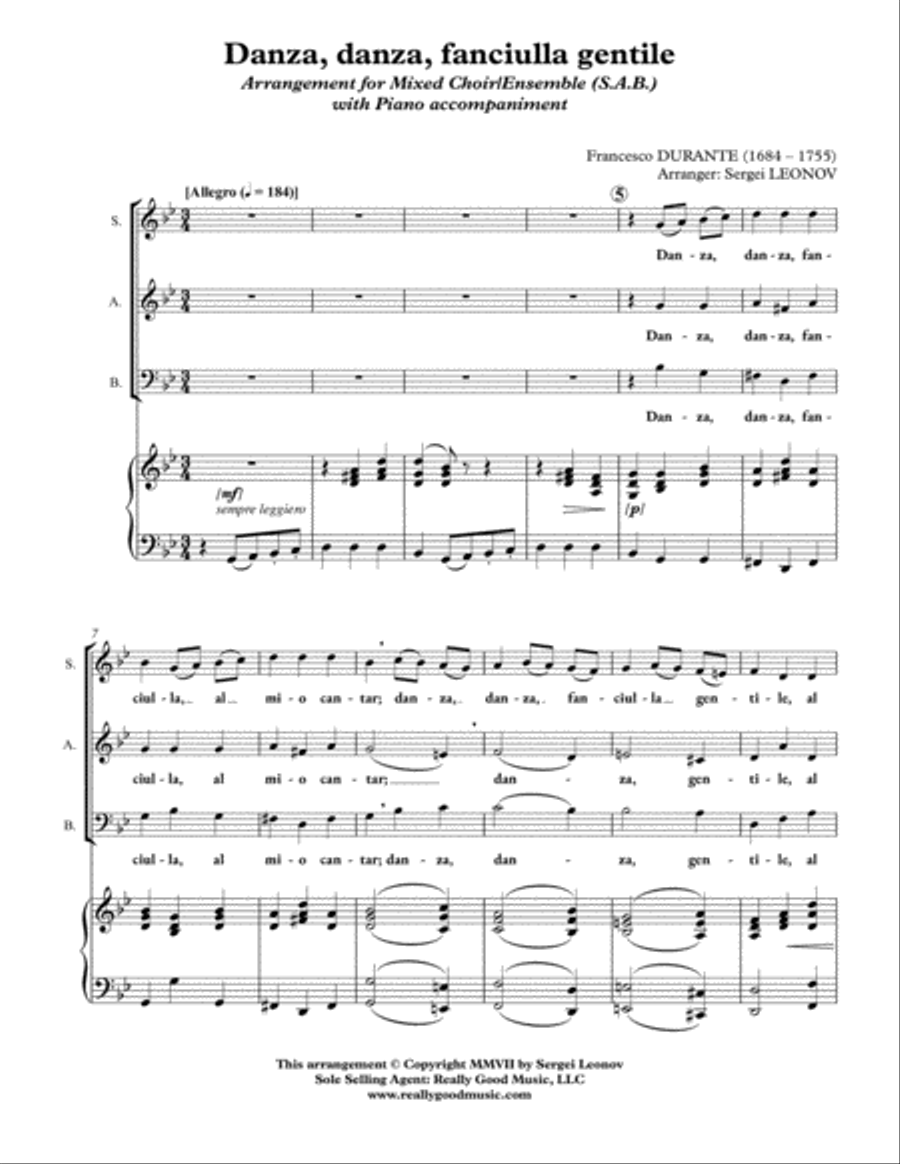 DURANTE Francesco: Danza, danza, fanciulla (SAB choir, piano accompaniment) 3-Part scores gallery preview page 3