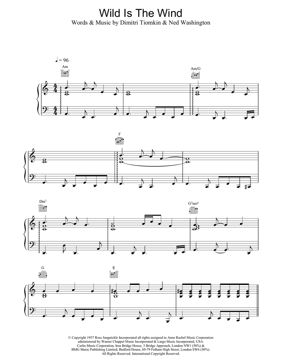 Wild Is The Wind Piano, Vocal, Guitar scores gallery preview page 1