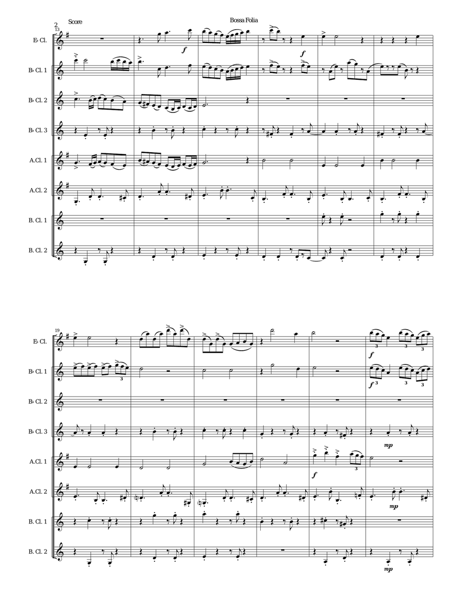 Bossa Folia for clarinet octet or clarinet choir Clarinet Choir scores gallery preview page 2