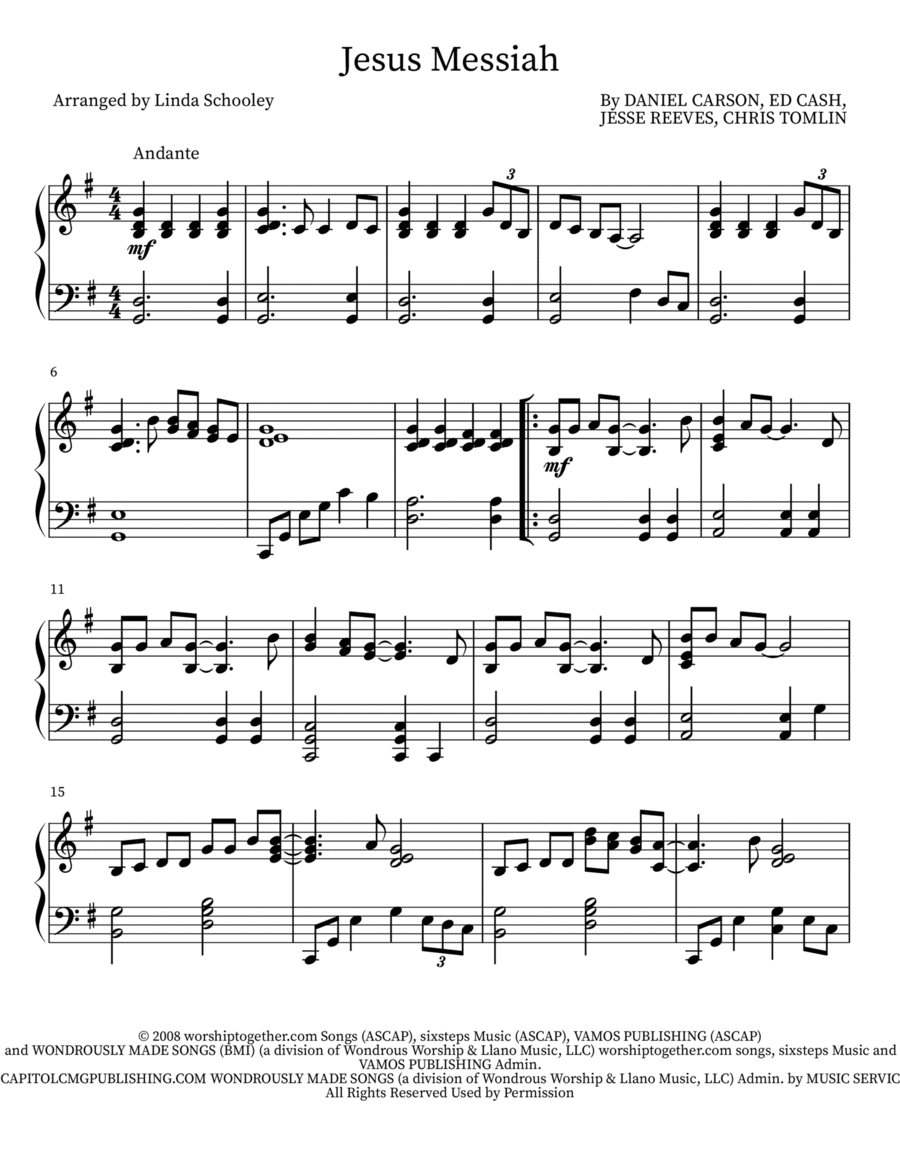 Jesus Messiah Piano Solo scores gallery preview page 1