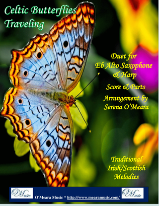 Book cover for Celtic Butterflies Traveling, Duet for Eb Alto Saxophone and Harp