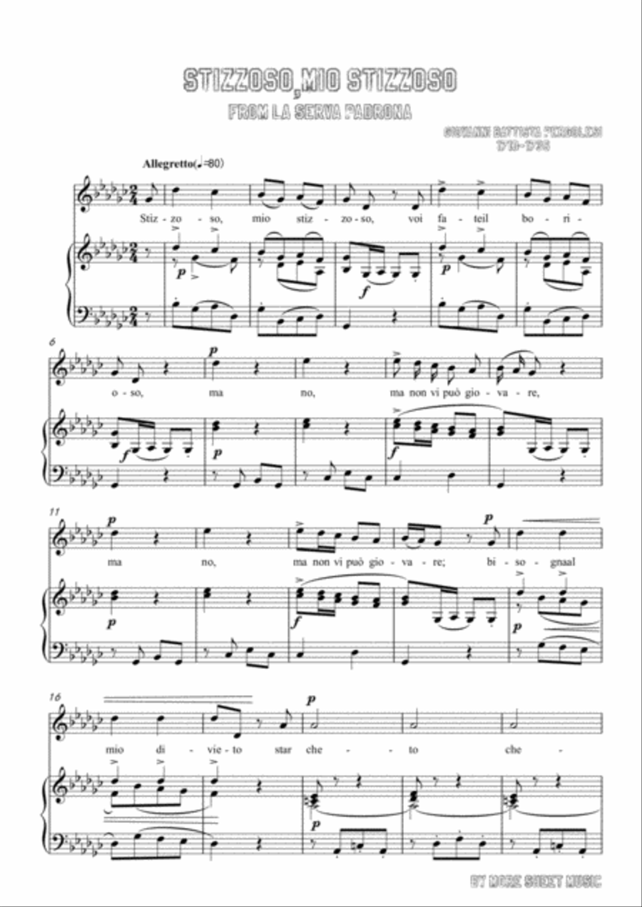 Pergolesi-Stizzoso,mio stizzoso in G flat Major,for Voice and Piano Voice Solo scores gallery preview page 3