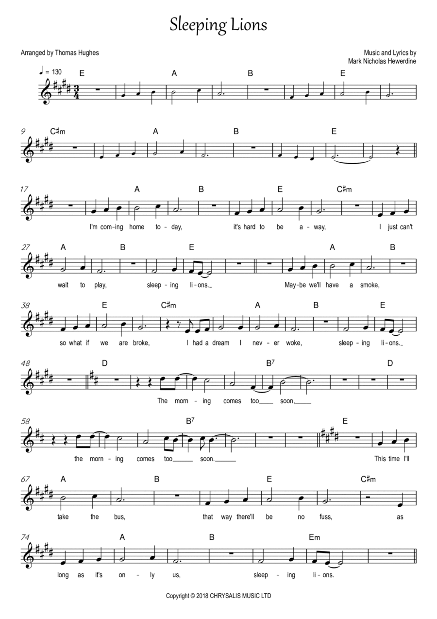 Sleeping Lions Sleeping Lions Piano scores gallery preview page 1