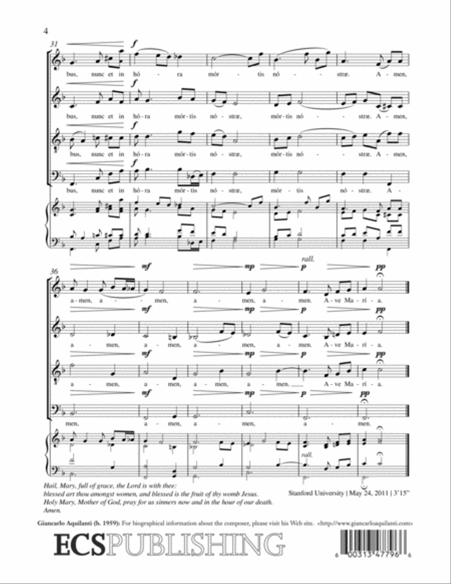 Ave Maria, gratia plena Ave Maria, gratia plena 4-Part scores gallery preview page 5