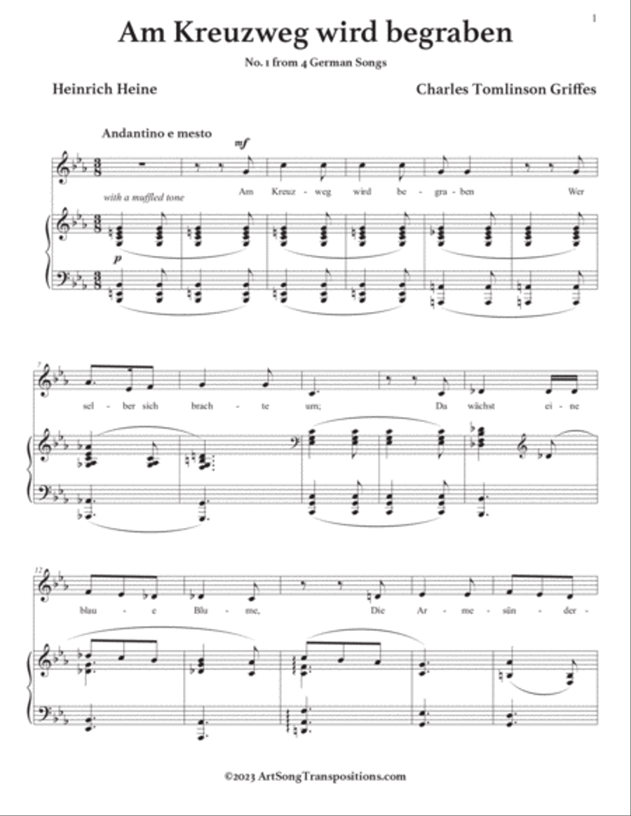 GRIFFES: Am Kreuzweg wird begraben (transposed to C minor) Voice scores gallery preview page 2