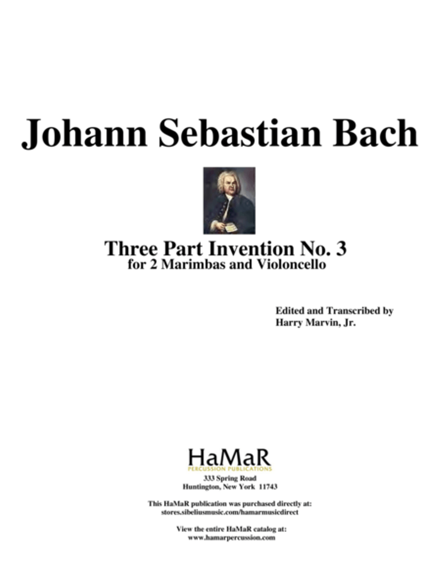 Three Part Invention No. 3 for 2 Marimbas & Cello Cello scores gallery preview page 1