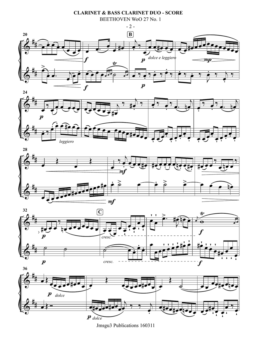 Beethoven: Duet WoO 27 No. 1 for Clarinet & Bass Clarinet Clarinet Duet scores gallery preview page 2