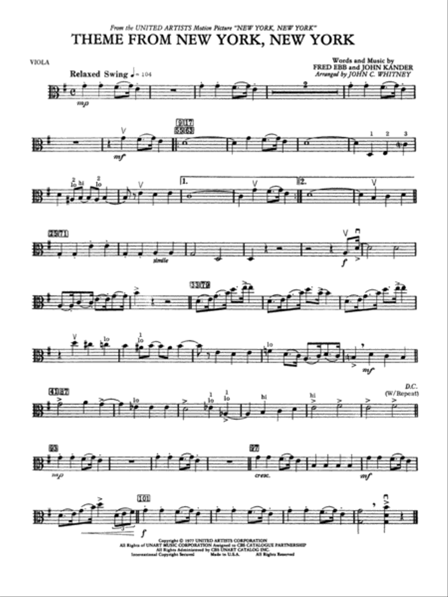 New York, New York, Theme from: Viola Full Orchestra scores gallery preview page 1