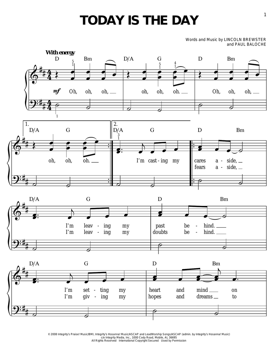 Today Is The Day Easy Piano scores gallery preview page 1