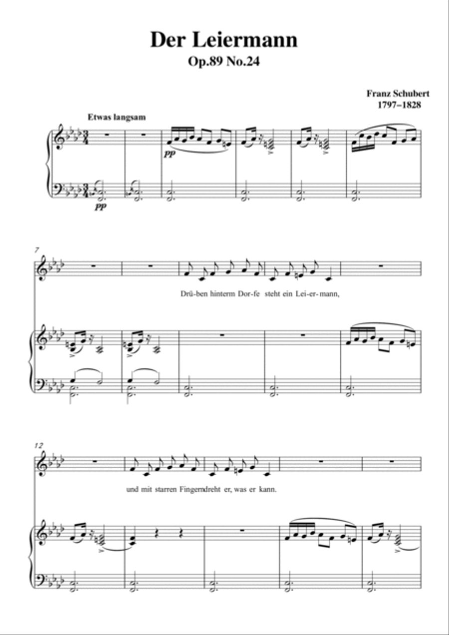 Schubert-Der Leiermann in f minor,Op.89 No.24,for Vocal and Piano Voice scores gallery preview page 2