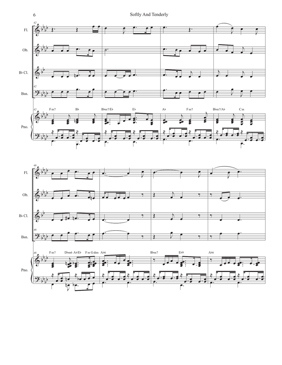 Softly And Tenderly (Woodwind Quartet and Piano) Woodwind Quartet scores gallery preview page 6