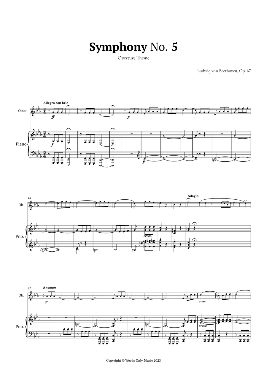 Symphony No. 5 by Beethoven for Oboe and Piano Piano scores gallery preview page 2