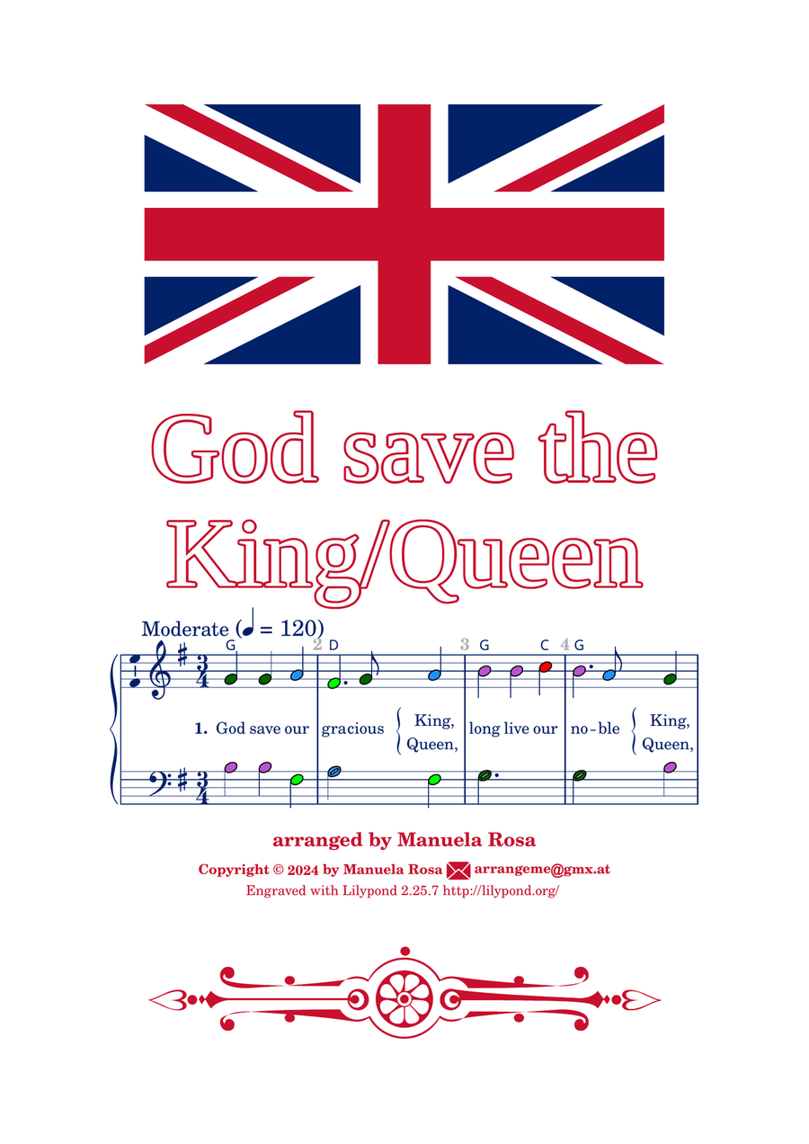 God save the King (God save the Queen; British national anthem; easy piano version) Easy Piano scores gallery preview page 2