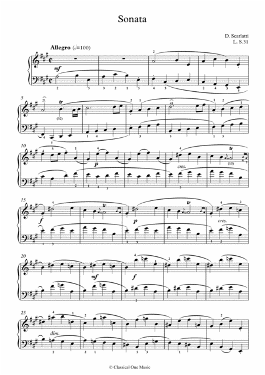 Scarlatti-Sonata in A-Major L.S31 K.83(piano) Piano Solo scores gallery preview page 2