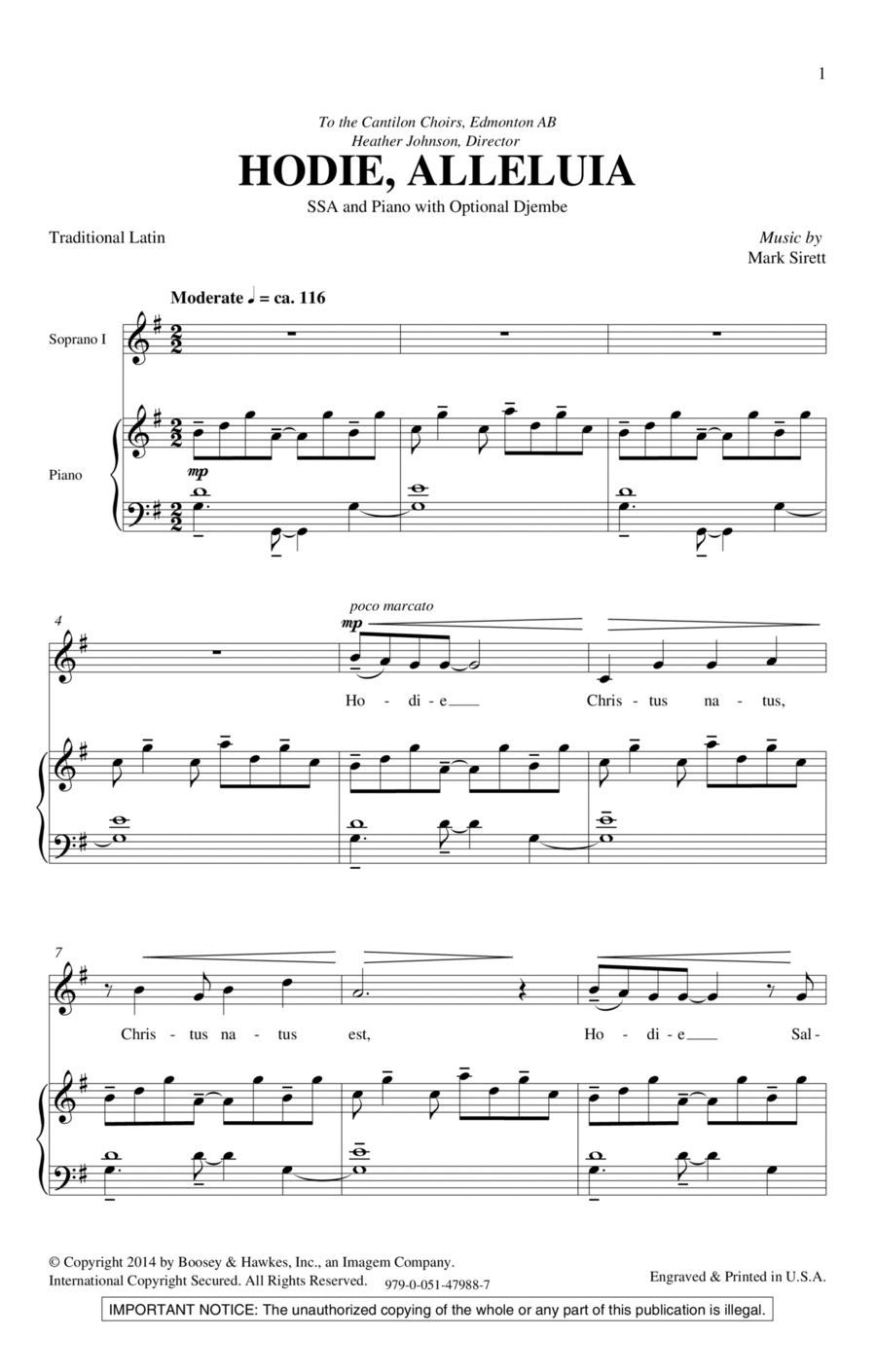 Hodie Alleluia Hodie Alleluia SSA scores gallery preview page 1