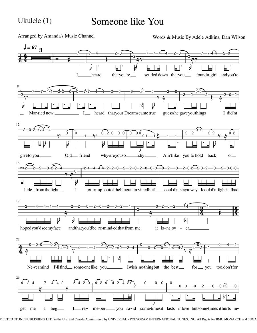 Someone Like You Ukulele scores gallery preview page 1